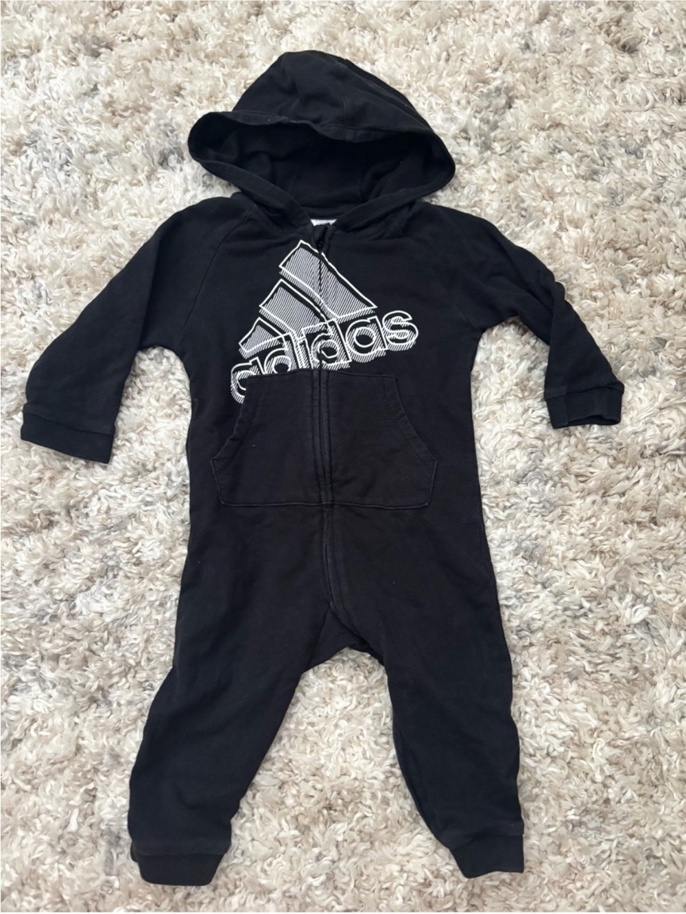 Adidas Kid’s Black Hooded Romper | Size 12m